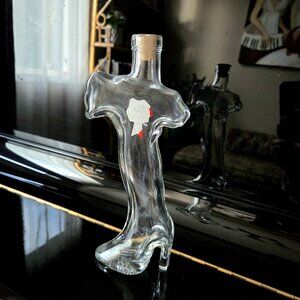 Italy country boot shaped clear glass empty bottle. Collectible wine bottle.